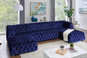 MS2086 Sectional Sofa in Blue Velvet by VImports [VISS-MS2086 Blue]