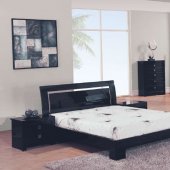 Black High Gloss Finish Modern Bedroom w/Metal Accents