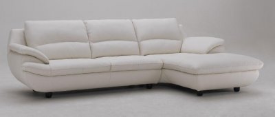 Cream or Black Top Grain Leather Modern Sectional Sofa