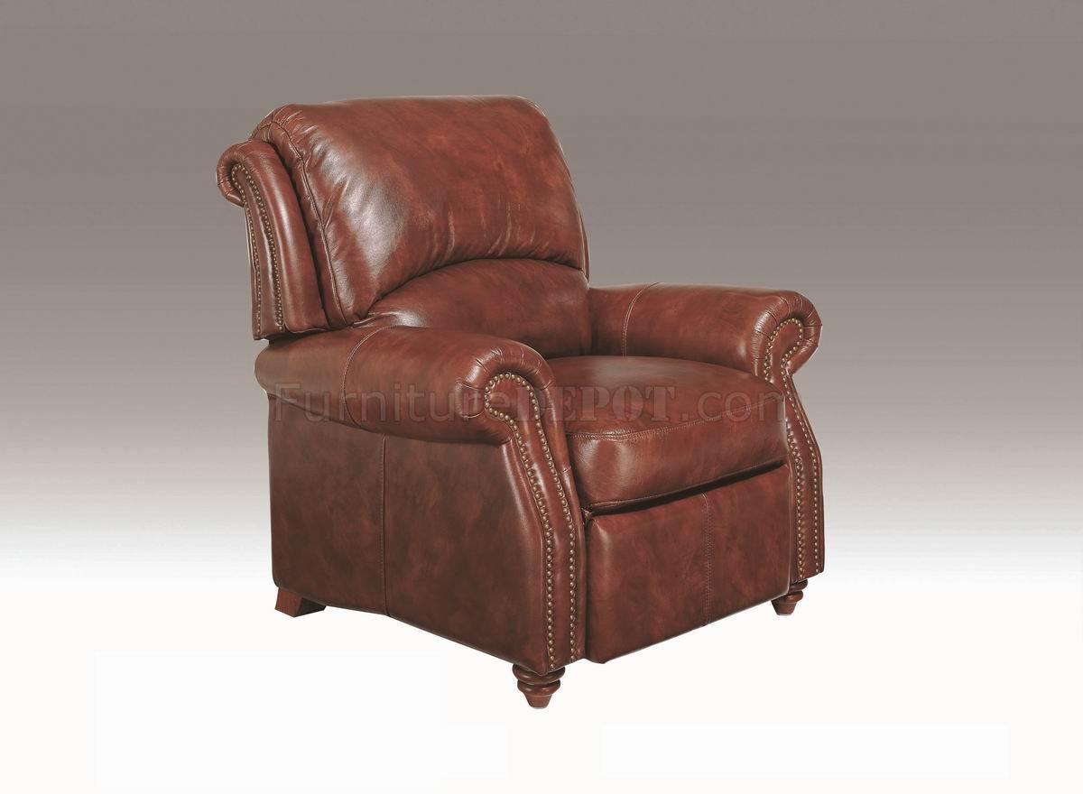 Leather Italia Classic Brown Hanover Push Back Recliner - Click Image to Close