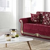 American Style Prime Loveseat Bed in Burgundy Fabric by Mobista