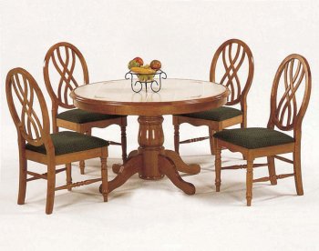 Oak Finish Classic 5 Pc Dining Set w/Tile Surface [YTDS-4848]