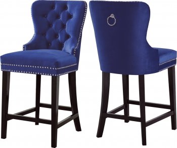 Nikki Stool 741 Set of 2 in Navy Velvet Fabric by Meridian [MRDC-741 Nikki Navy]