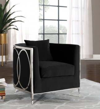 Circa Accent Chair 573 in Black Velvet Fabric by Meridian [MRCC-573 Circa Black]