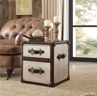 Aberdeen Accent Table 82292 in Vintage Brown & Aluminum by Acme