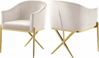 Xavier Dining Chair 763 Set of 2 Cream Velvet Fabric by Meridian [MRDC-763 Xavier Cream]