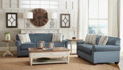 Mayhew Sofa in Blue Fabric by Klaussner w/Queen Sleeper