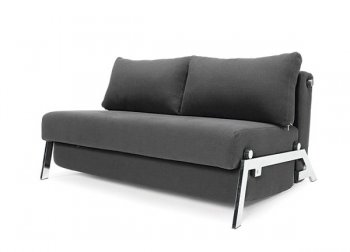 Lavish Black Fabric Modern Sofa Bed w/Chromed Steel Legs [INSB-Cubed-Sleek-Black]