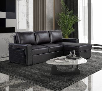 U01830 Sectional Sofa Bed in Blanche Charcoal/Black by Global [GFSS-U01830]