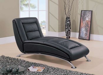 Black Leather Contemporary Chaise Lounger W/Metal Legs [GFCL-TY-06 Black]