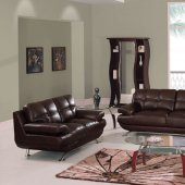 Brown Leather Elegant Contemporary Living Room W/Tufted Seats