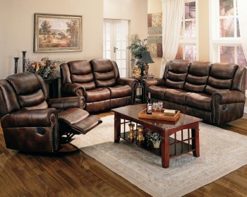 Brown Leather Like Fabric Reclining Living Room Sofa w/Options [CRS-600451-Aiden]