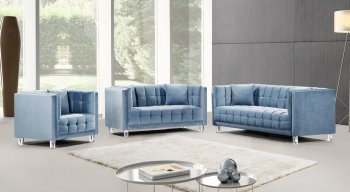 Mariel Sofa 629 in Sky Blue Velvet Fabric by Meridian w/Options [MRS-629 Mariel Sky Blue]