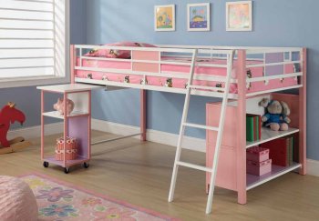 Pink Finish Modern Kids Twin Loft Bed w/Storage Shelves [CRKB-460200-Sadie]