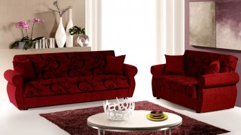 Jasmine Sofa Bed & Loveseat Set in Burgundy Chenille by Rain [RNSB-Jasmine Burgundy]