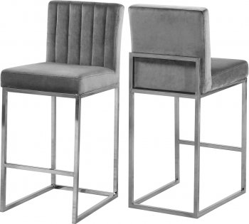 Giselle Counter Stool 782 Set of 2 Grey Velvet Fabric -Meridian [MRDC-782 Giselle Grey]