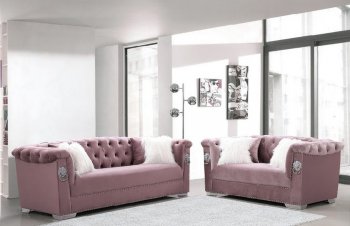 LCL-005 Sofa & Loveseat Set in Pink Velvet [BDS-LCL-005 Pink]