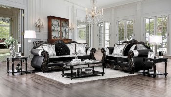 Tabatha Sofa SM6313 in Champagne/Black Chenille & Leatherette [FAS-SM6313-Tabatha-Champagne/Blk]