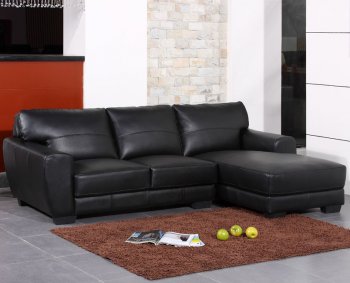 Black Bonded Leather Modern Sectional Sofa w/Wooden Legs [THSS-BVT-B2165]