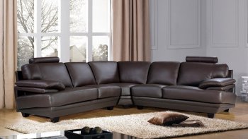 Brown Leather Modern Sectional Sofa w/Headrests [VGSS-Baron]