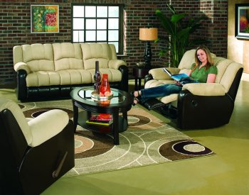 Beige Microfiber Comfortable Living Room W/Reclining Seats [CRS-350-550311]