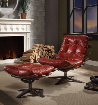 Gandy Swivel Chair & Ottoman Set 59531 by Acme in Red Leather [AMAC-59531-Gandy Red]