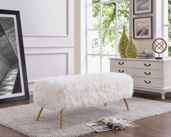 Tiffany Bench 108 in White Faux Fur by Meridian [MRBN-108Fur Tiffany White]