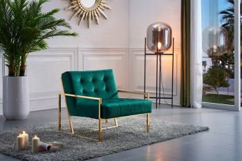 Pierre Accent Chair 523 in Green Velvet Fabric by Meridian [MRCC-523 Pierre Green]