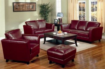 Genuine Burgundy Red Leather Contemporary Sofa & 2 Chairs Set [CRS-280-501241-S-2C]