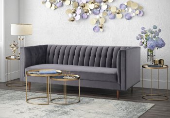 Sebastian Sofa TOV-S150 in Grey Velvet Fabric by TOV Furniture [TVS-TOV-S150-Sebastian Grey]