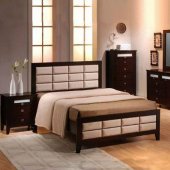 Deep Cappuccino Finish Contemporary Bedroom w/Cushioned Details