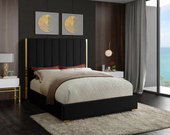 Becca Bed in Black Velvet Fabric by Meridian w/Options [MRB-Becca Black]