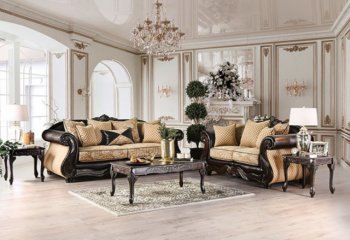 Aislynn Sofa SM6423 in Gold & Espresso Chenille & Leatherette [FAS-SM6423-Aislynn]