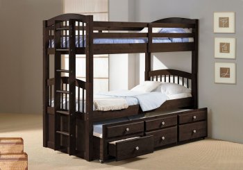 Soft Mocha Finish Contemporary Twin Tri-Plex Bunk Bed [HLBS-S149]