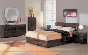 5 Piece Wenge High Gloss Finish Contemporary Bedroom Set [CVBS-Symphony Wenge-5pc]