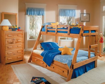 Honey Pine Finish Contemporary Kids Twin/Full Bunk Bed [HLBS-S195]