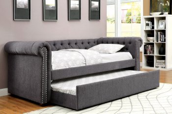 Leanna CM1027GY Daybed & Trundle Set in Grey Fabric [FAB-CM1027GY-Leanna]