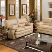 Beige Top Grain Leather Modern Sofa w/Optional Items