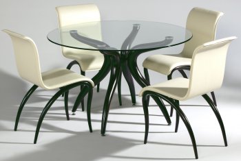 Clear Bonded Glass Top 5Pc Modern Dining Set w/Beige Chairs [CYDS-JUDITH-DT-SET]