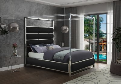 Encore Bed in Black Faux Leather by Meridian w/Options