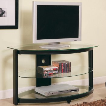 Clear Glass Top & Black Metal Base Modern TV Stand w/Shelves [CRTV-700614]