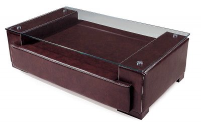 Modern Coffee Table in Brown Faux Leather Upholstery