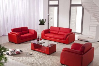 Red Bonded Leather Contemporary 3Pc Sofa Set w/Coffee Table [VGS-2929]