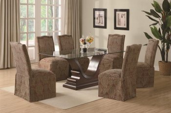 Cherry Finish Pedestal Base & Glass Top Modern 7PC Dining Set [CRDS-102801-Slauson]