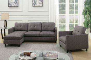 Ceasar Sectional Sofa Set 53315 in Gray Fabric by Acme w/Chair [AMSS-53315-Ceasar]