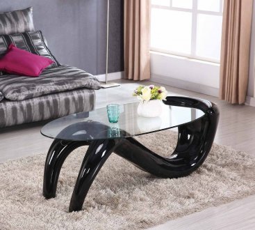 T320 Coffee Table w/Black High Gloss Base & Clear Glass Top