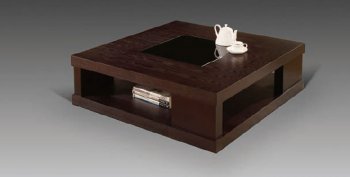 Wenge Finish Contemporary Square Coffee Table w/Glass Inlay [CVCT-Dante]