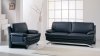 Black Leather Contemporary Living Room Sofa With Metal Legs