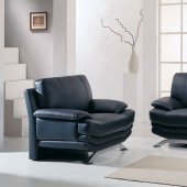 Black Leather Contemporary Living Room Sofa With Metal Legs