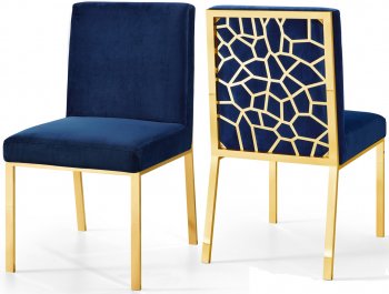 Opal Dining Chair 737 Set of 2 in Navy Velvet Fabric by Meridian [MRDC-737 Opal Navy]